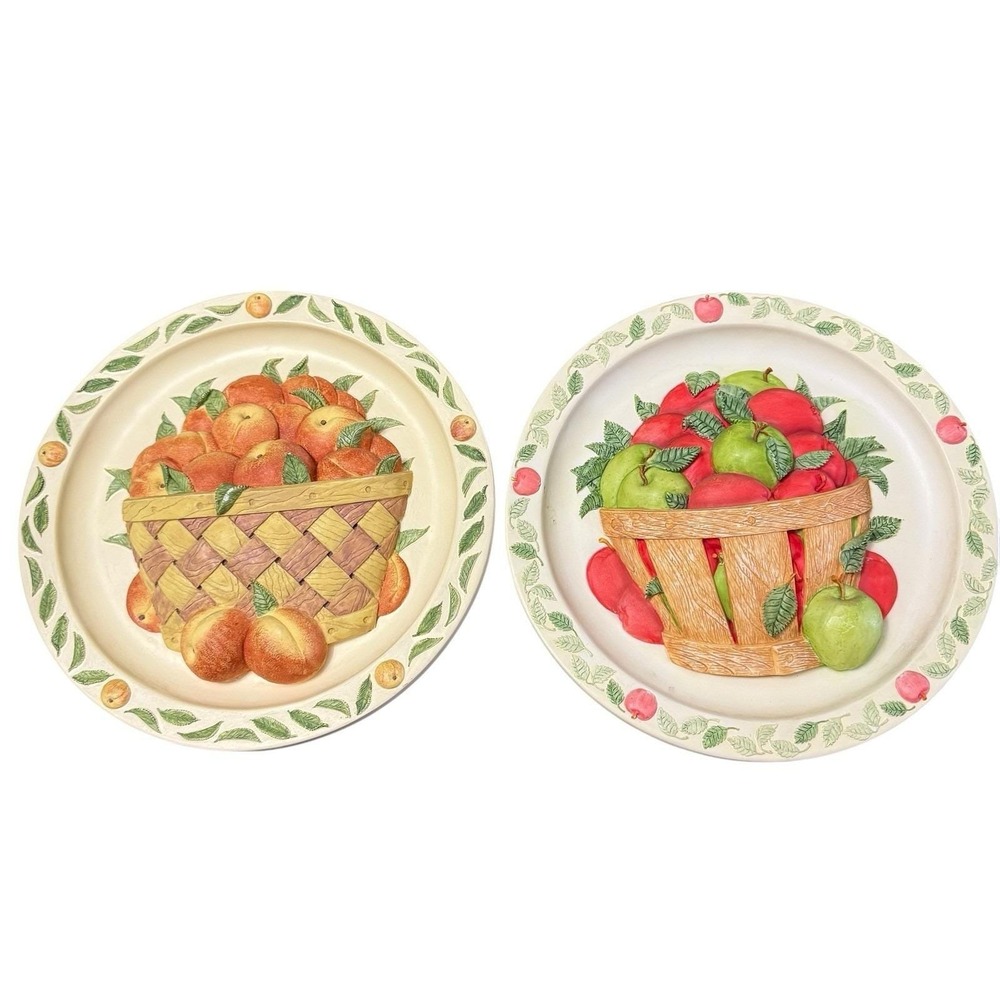 Rhodes Plate Bountiful Harvest Basket Full Of Apples & Peaches 3D Kathy O'Malley